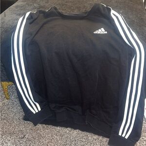 adidas Black Crewneck Sweater with White Sleeve Stripes